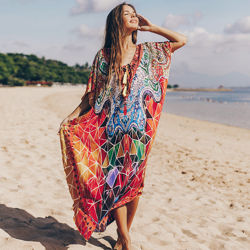 Bata de Mármol Sedosa de Secado Rápido, Vestido Largo de Playa Suelto, Blusa de Bikini/Traje de Baño