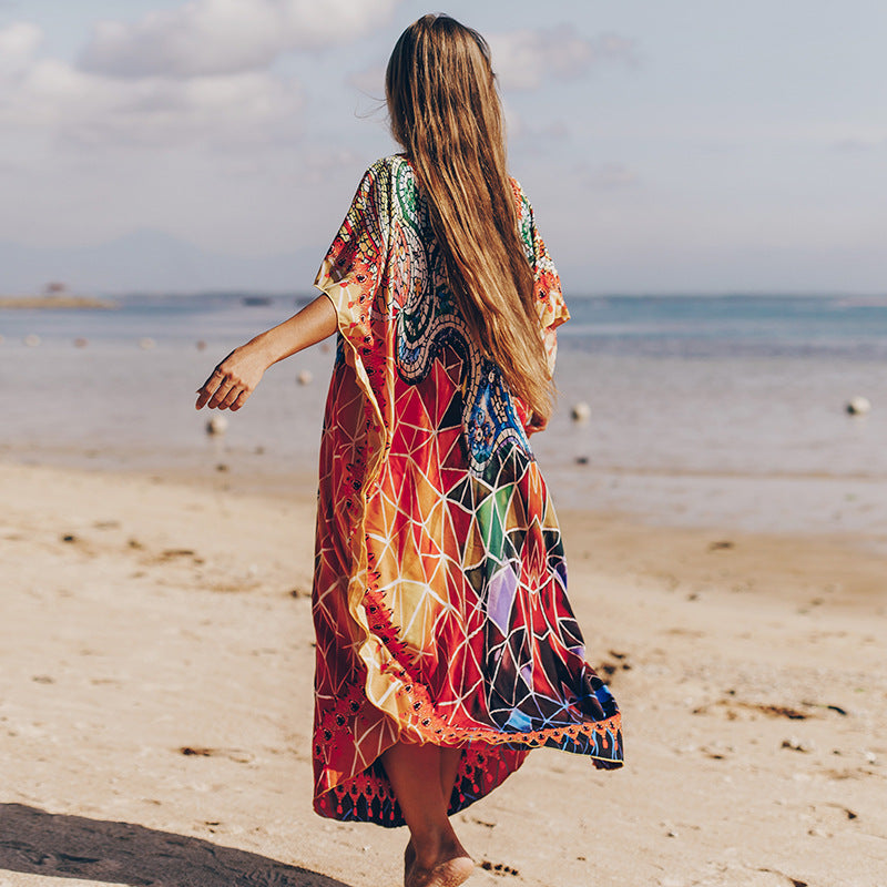 Bata de Mármol Sedosa de Secado Rápido, Vestido Largo de Playa Suelto, Blusa de Bikini/Traje de Baño