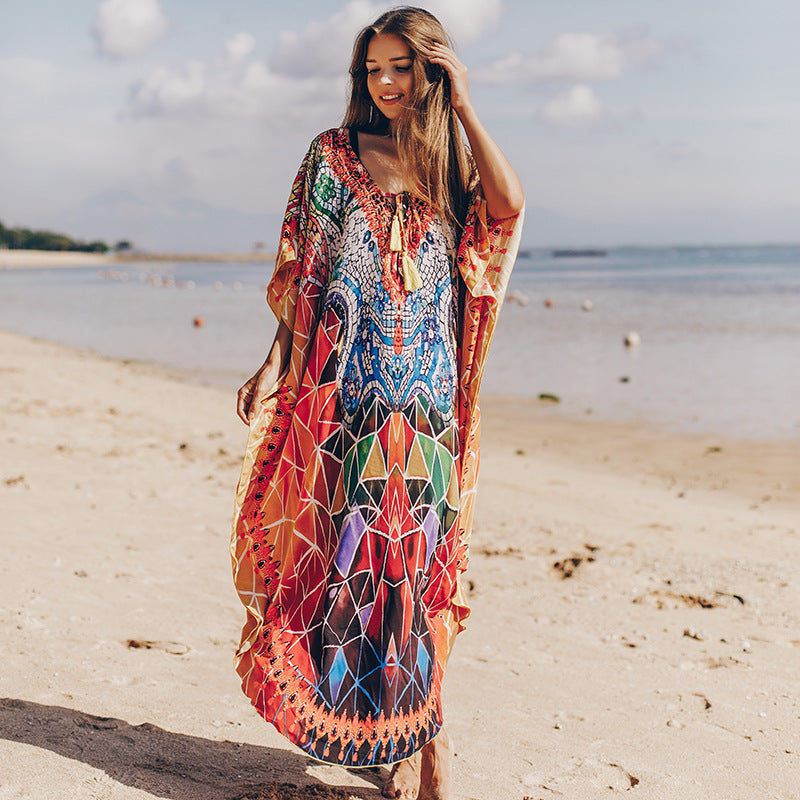 Bata de Mármol Sedosa de Secado Rápido, Vestido Largo de Playa Suelto, Blusa de Bikini/Traje de Baño