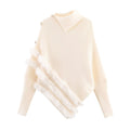 Irregular Asymmetric Turtleneck Long Sleeved Sweater Women Winter Furry Stitching Loose Sweater Top