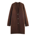Advanced Retro Lazy V neck Sweater Coat Women Autumn Winter Loose Mid Length Soft Glutinous Knitted Cardigan
