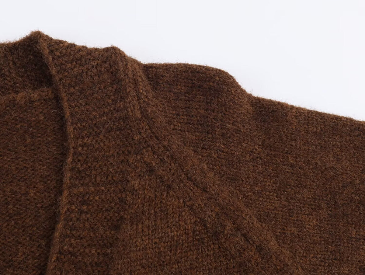 Advanced Retro Lazy V neck Sweater Coat Women Autumn Winter Loose Mid Length Soft Glutinous Knitted Cardigan