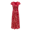 Vacation V neck Short Sleeved Red Dress Summer Waist Controlled Lace up Slim Elegant Floral Dress