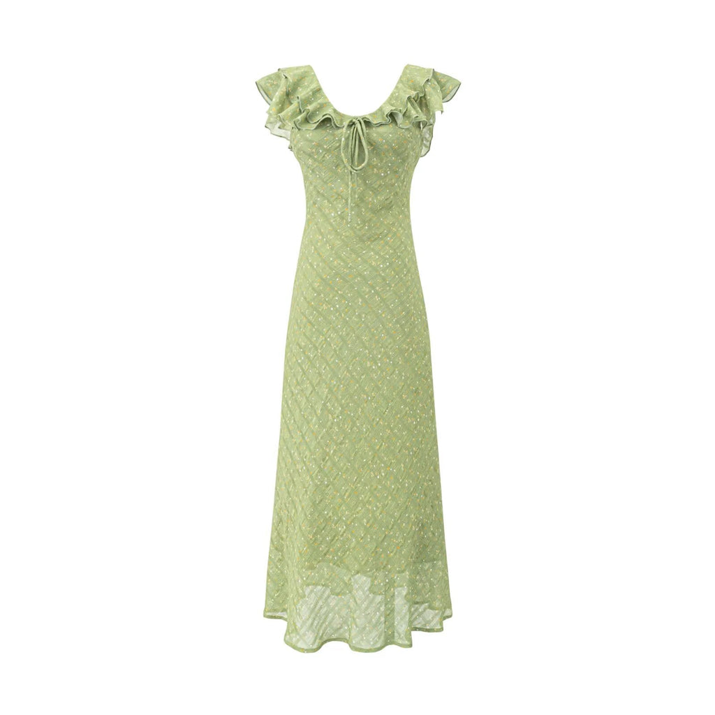 Floral Flounce V neck Summer Waist Slimming Printed Dress Long Dresses