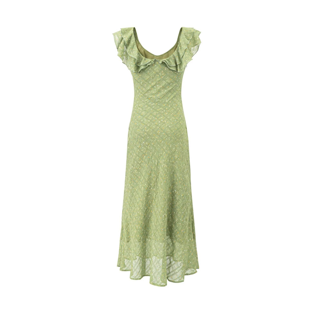 Floral Flounce V neck Summer Waist Slimming Printed Dress Long Dresses