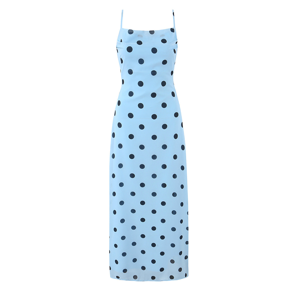 Vestido largo con diseño de lunares rosas suaves y elegantes para mujer, espalda descubierta, diseño de cordones y cintura ajustada