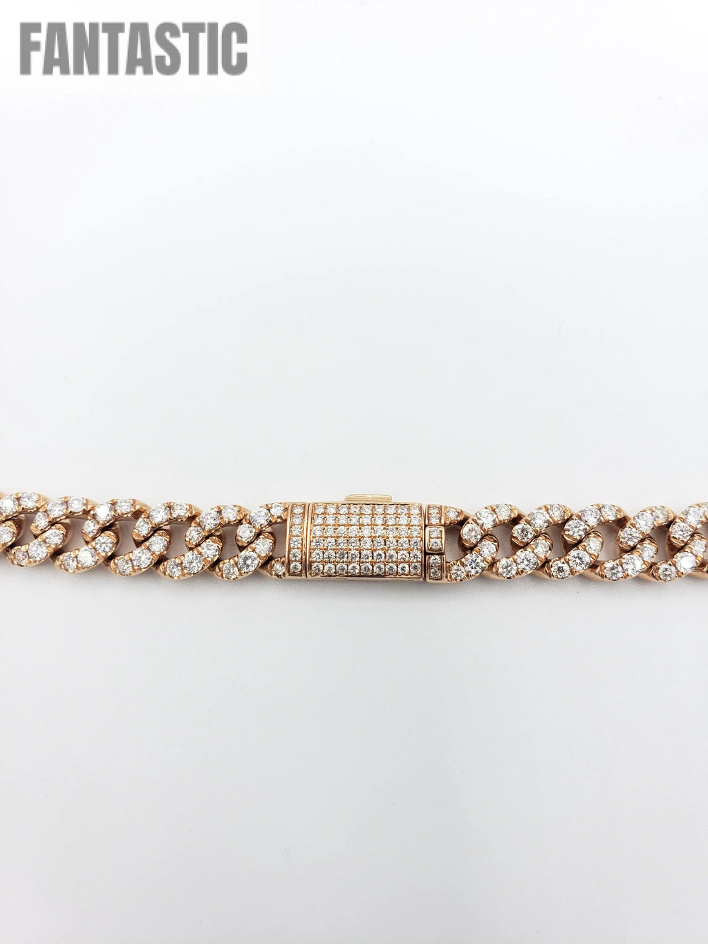 Cadena Cubana de Oro Rosa de 14K con Diamantes (93.3 Gramos)