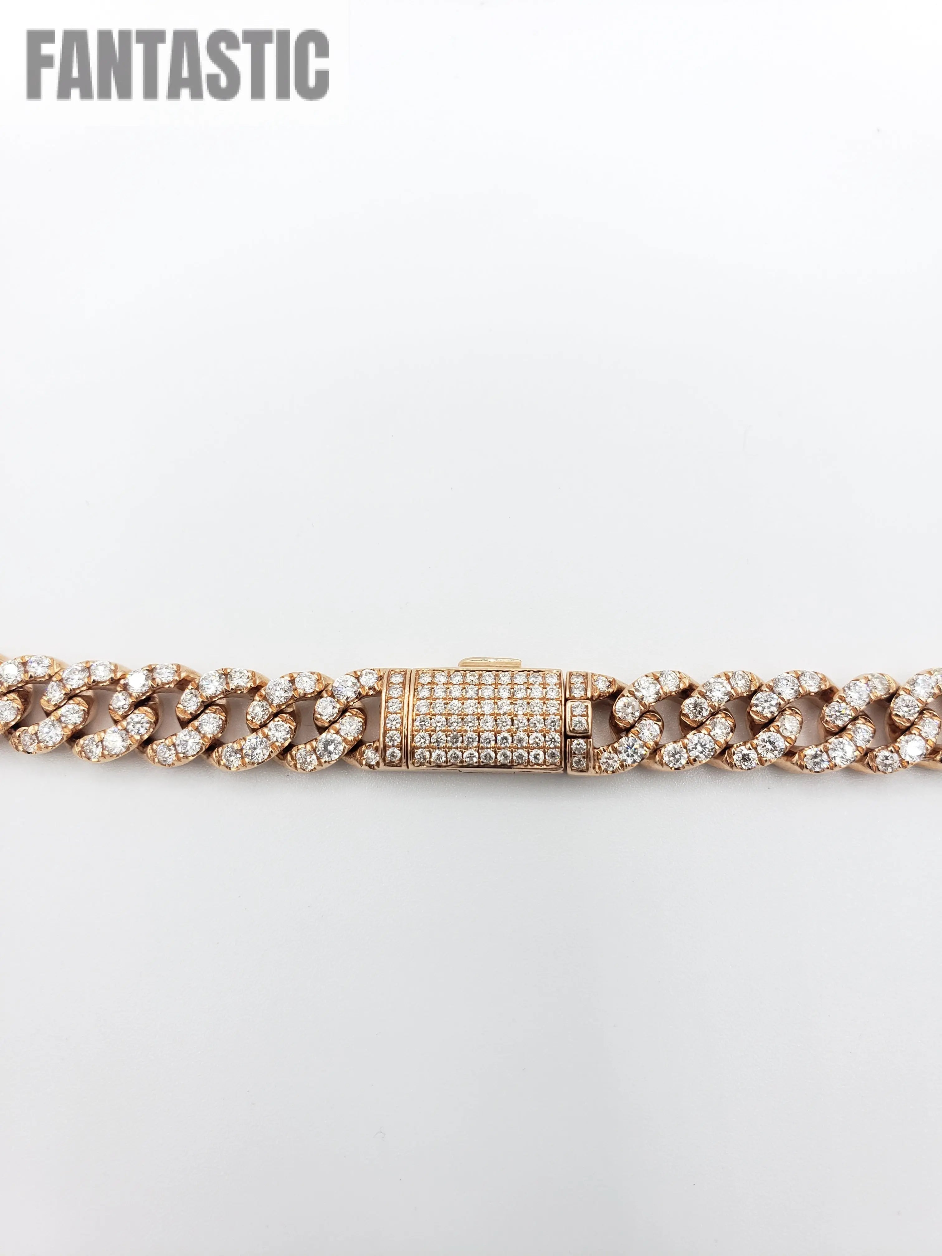 Cadena Cubana de Oro Rosa de 14K con Diamantes (93.3 Gramos)