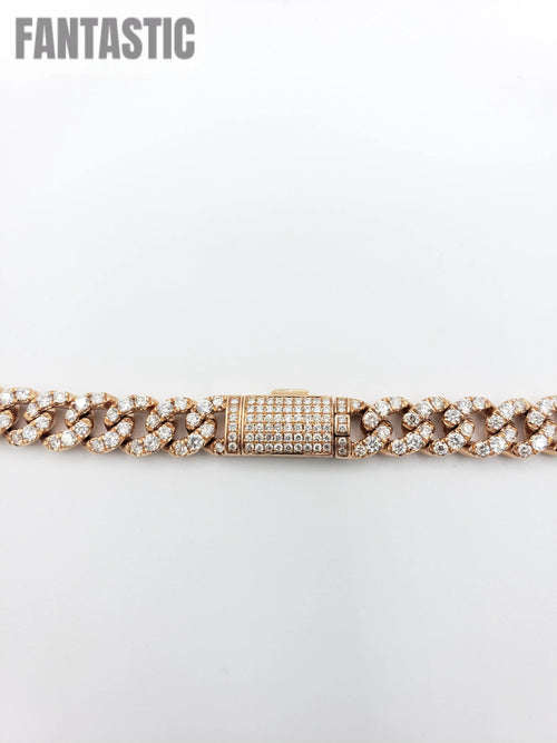 Cadena Cubana de Oro Rosa de 14K con Diamantes (93.3 Gramos)