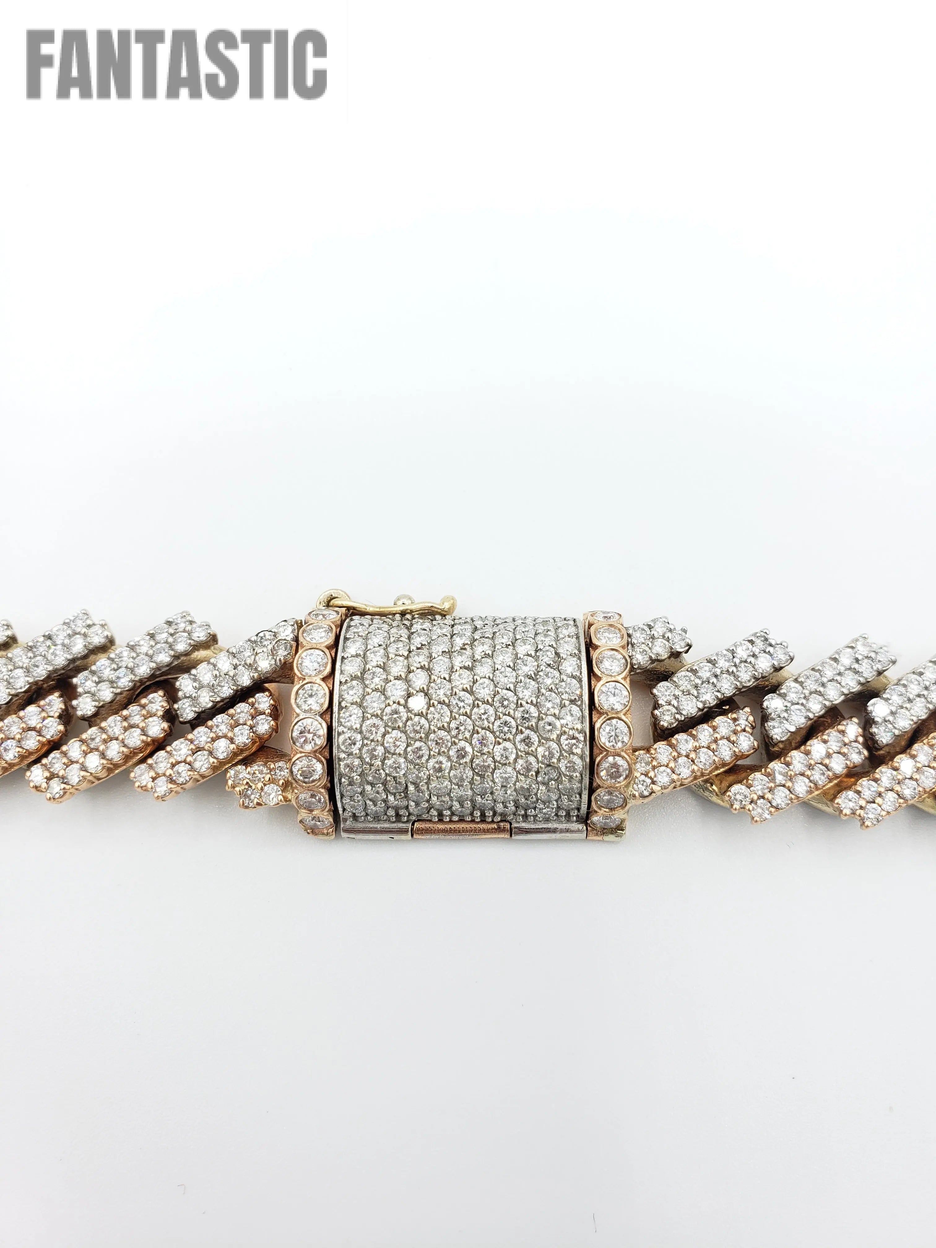 Cadena Cubana de Oro 14K con Diamantes, Dos Tonos (325 Gramos)
