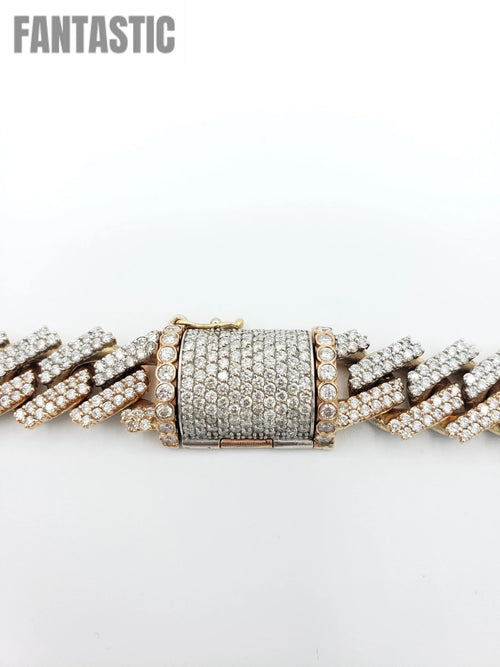 Cadena Cubana de Oro 14K con Diamantes, Dos Tonos (325 Gramos)