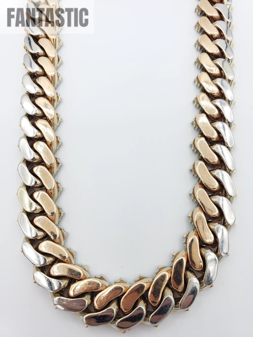Cadena Cubana de Oro 14K con Diamantes, Dos Tonos (325 Gramos)