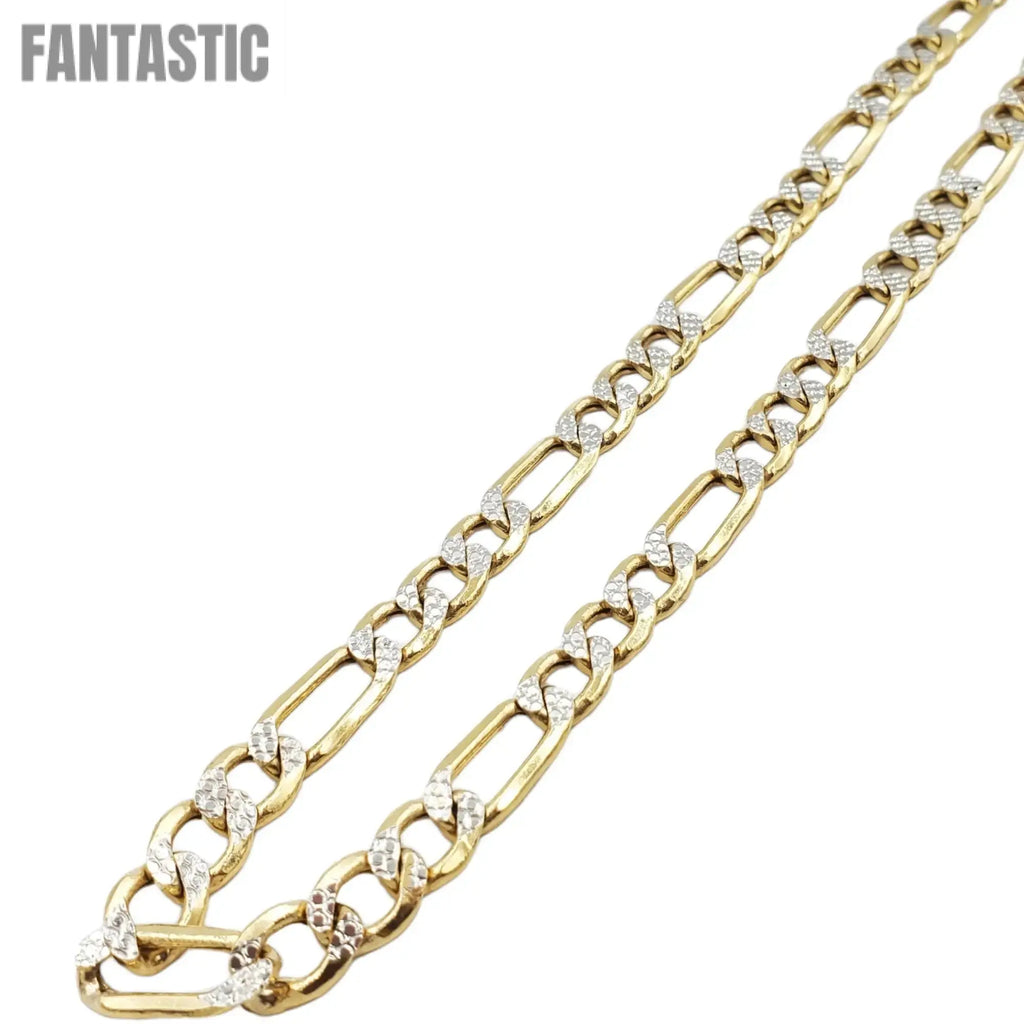 Cadena de oro de 14K hueca Figaro con corte de diamante (Pave)