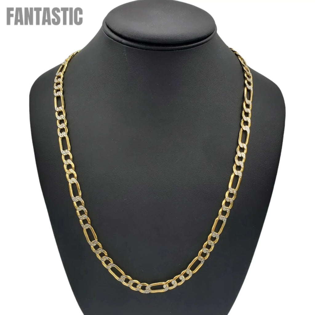 Cadena de oro de 14K hueca Figaro con corte de diamante (Pave)
