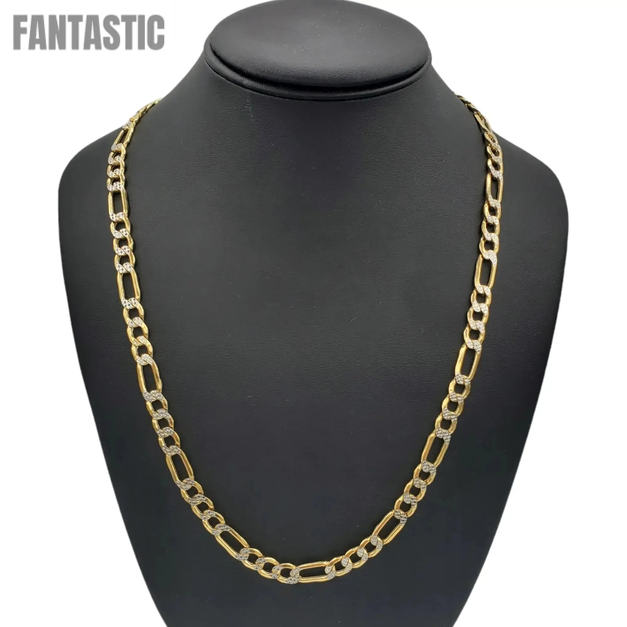Cadena de oro de 14K hueca Figaro con corte de diamante (Pave)