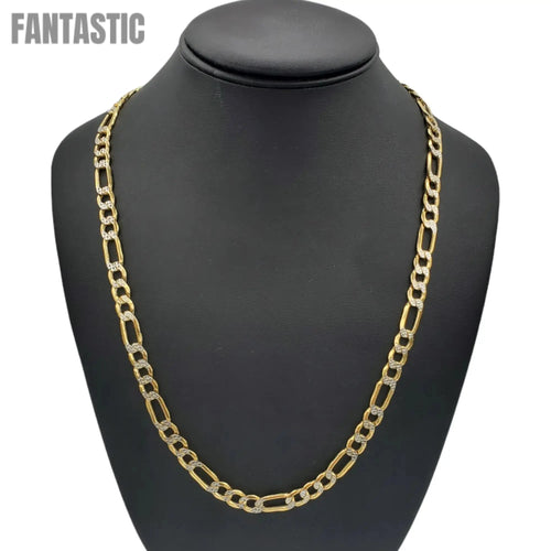 Cadena de oro de 14K hueca Figaro con corte de diamante (Pave)