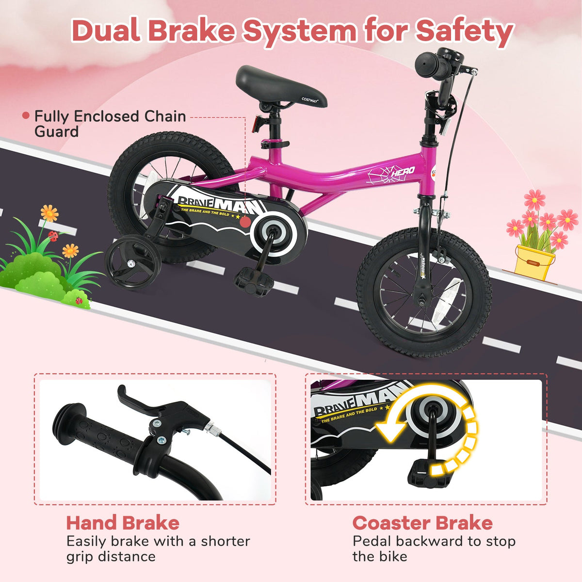 Kids Bike 14-Inch with Removable Training Wheels Pink