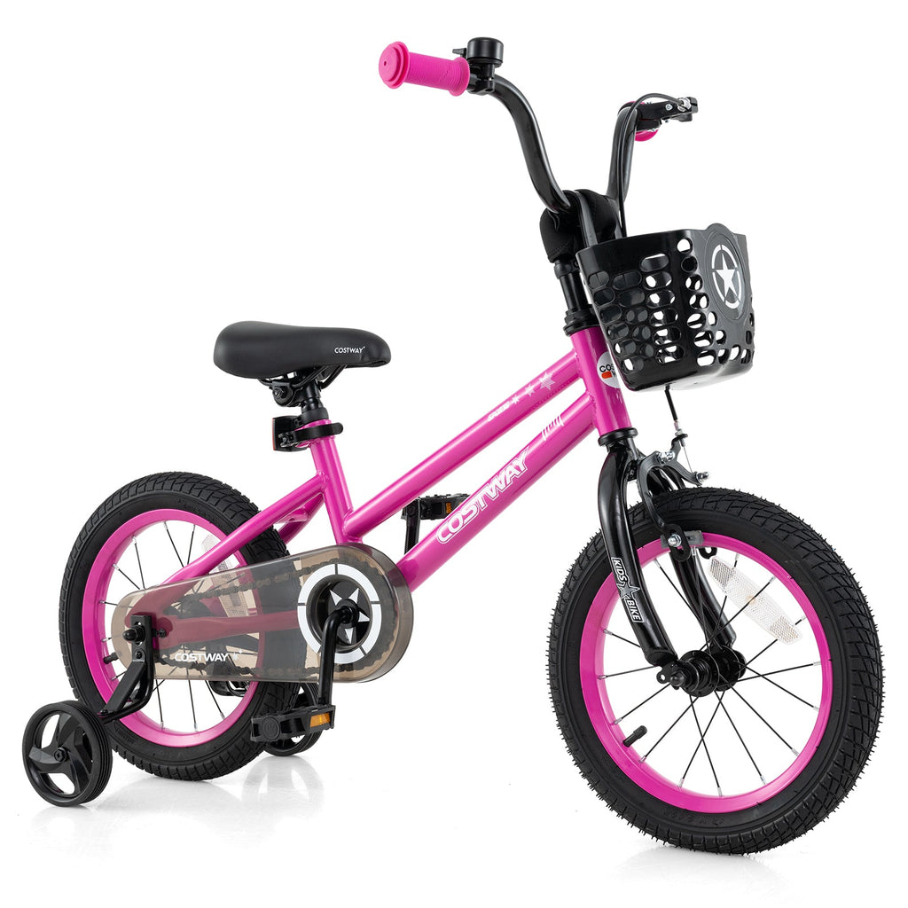 14 Inch Kids Bike Adjustable Bicycle with Front Basket for Children Aged 4-5 Years Old
