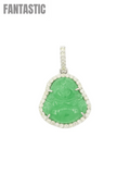 14k White Gold Diamond Buddha With Green Jade #25727