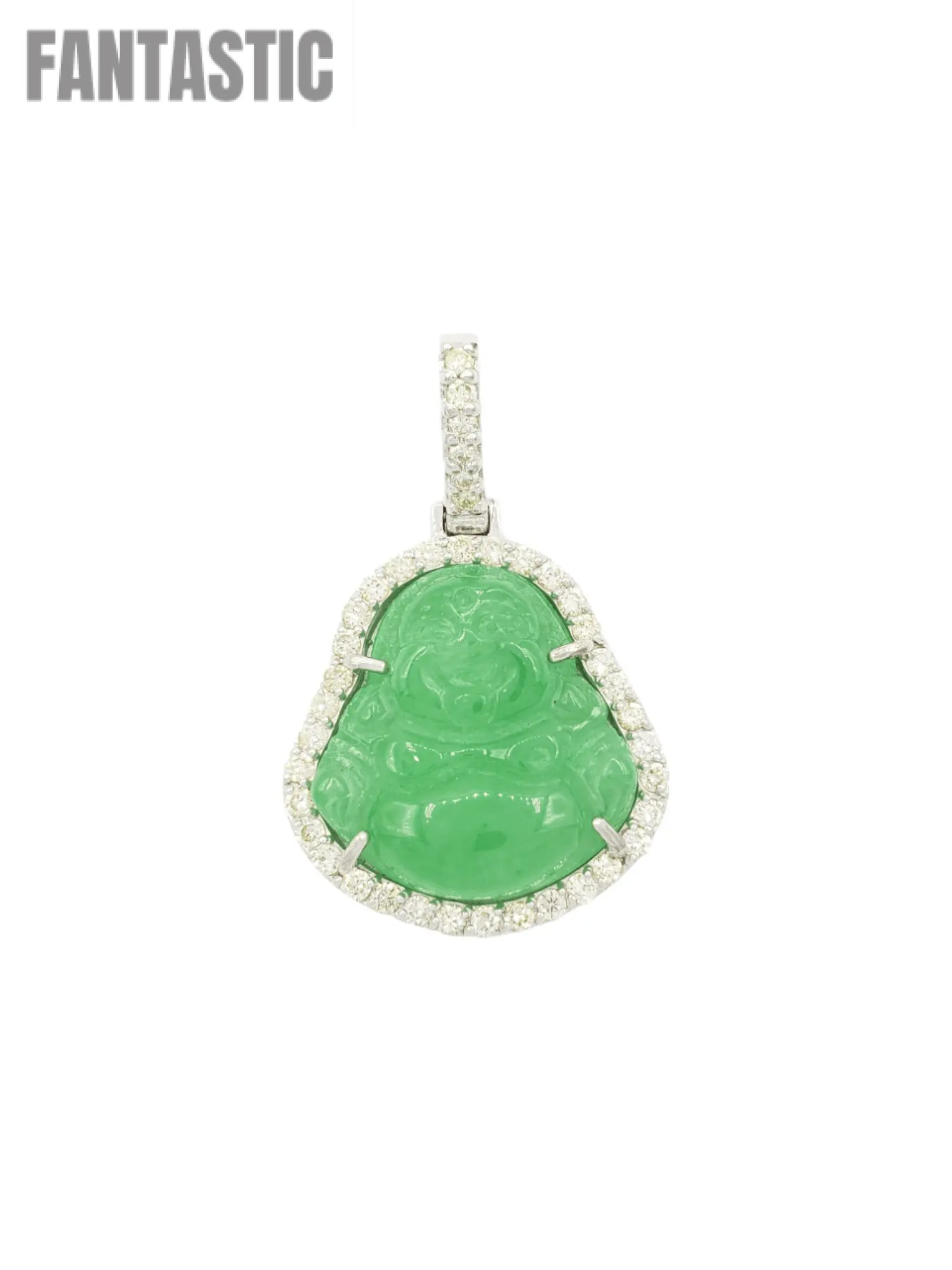 14k White Gold Diamond Buddha With Green Jade #25727