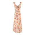Romantic Bright Printed Suspender Dresses Summer V neck Flounce Lace up Waist Slim Fit Elegant Dress Long Dresses