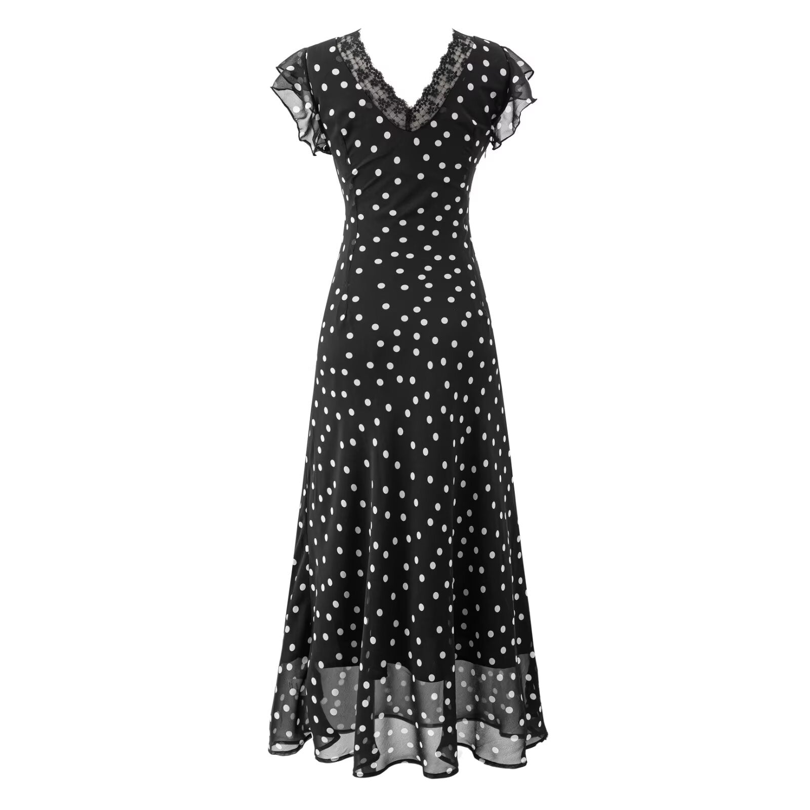 Summer Atmosphere Lace Stitching Vacation Floral Dress Flying Sleeves Slim Dress