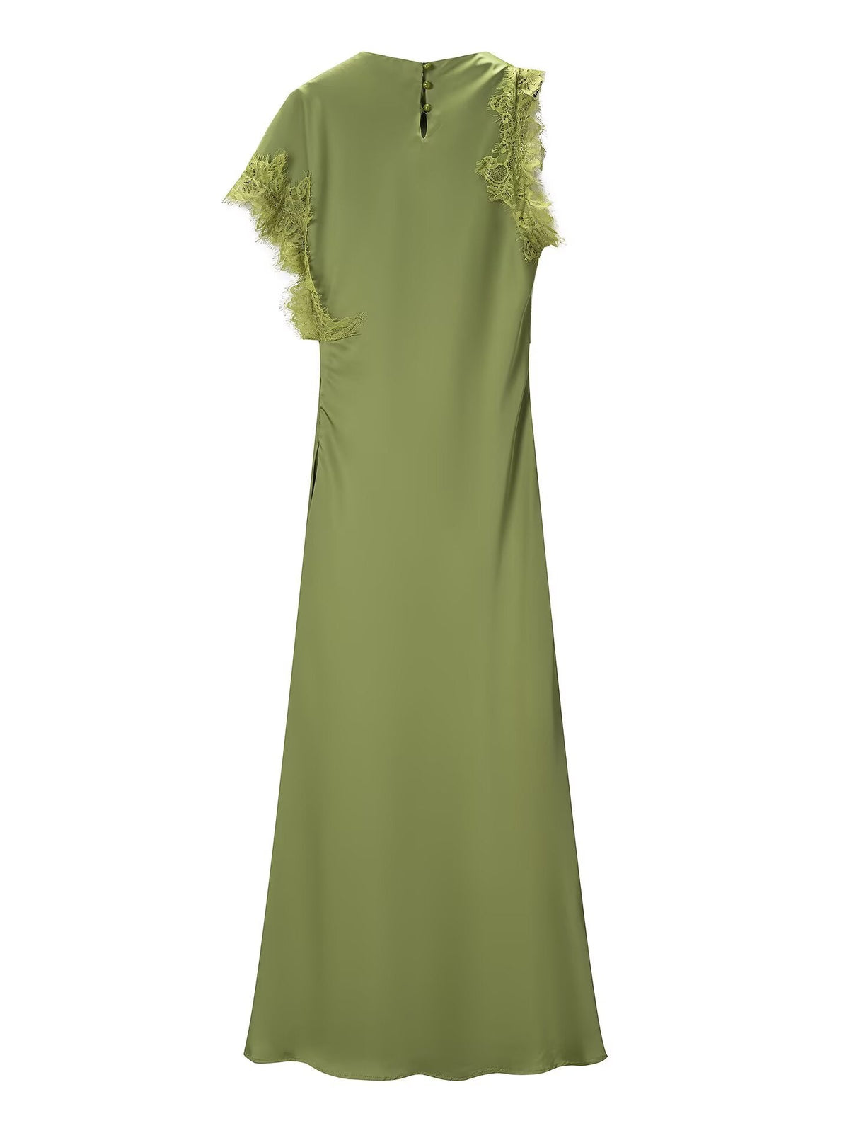 Women Elegant Slim Fit Design Lace Irregular Asymmetric Stitching Maxi Dress