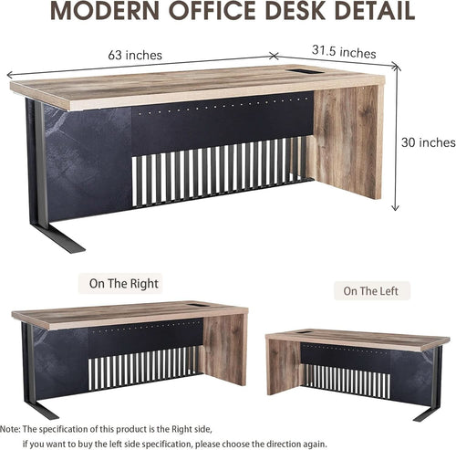 63 Inch Executive Office Desk Stainless Steel Frame