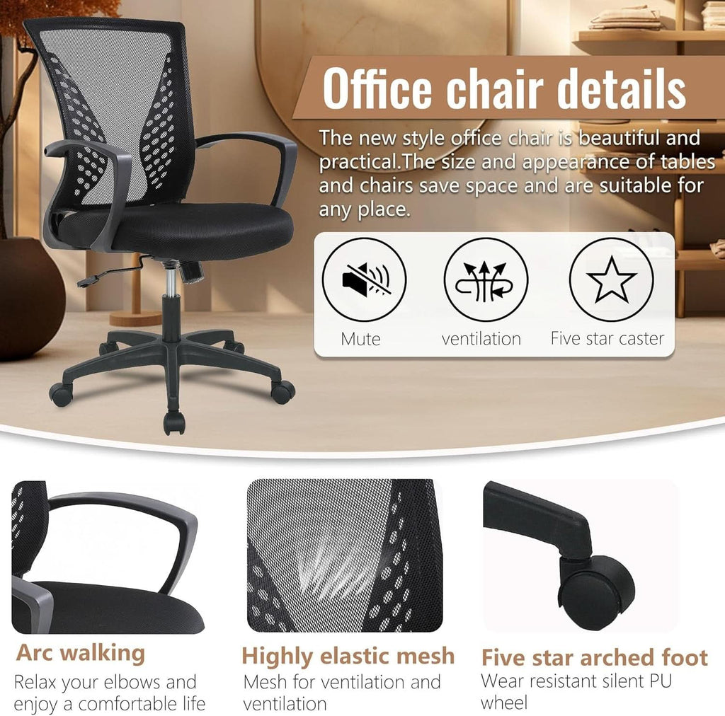 Silla ergonómica de oficina de malla con soporte lumbar ajustable negra