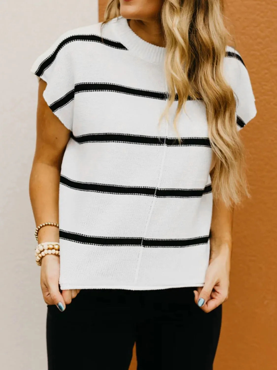 Striped Batwing Sleeve Knit Top