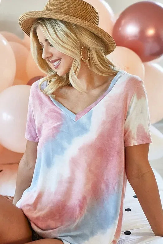 Top de cuello en V de tejido French Terry teñido anudado BiBi