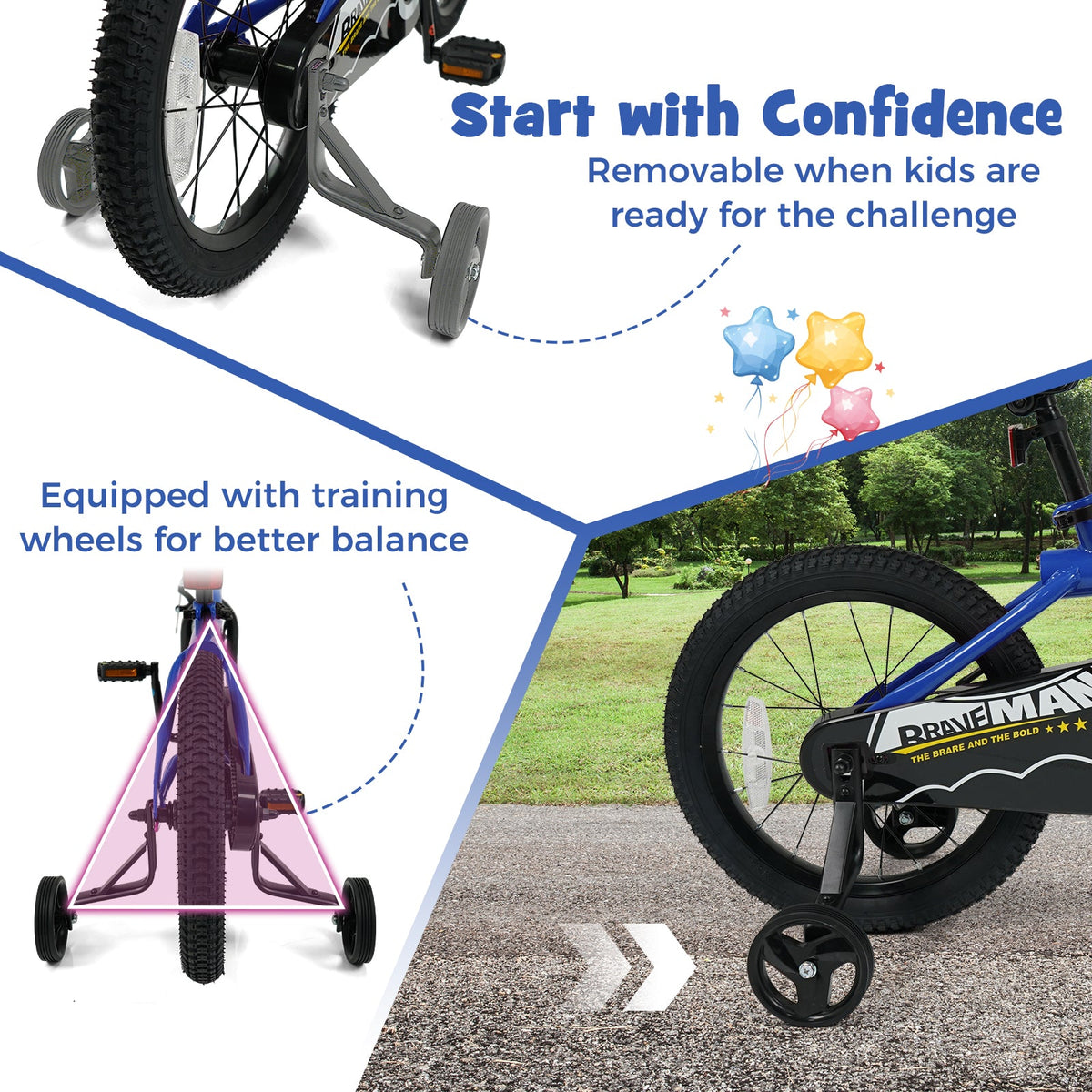 Kids Bike 14-Inch with Removable Training Wheels Navy