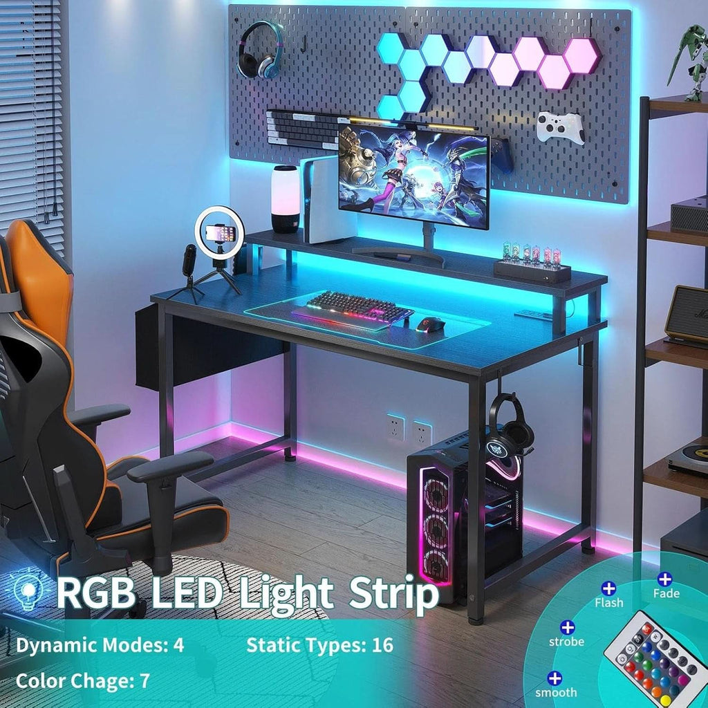 Escritorio de juegos de 40 pulgadas de ancho con efectos de iluminación RGB LED