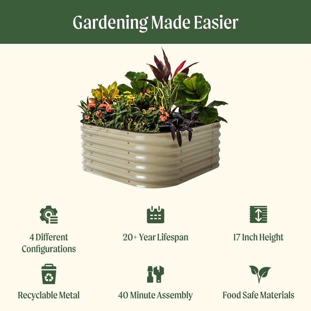 Kit de cama de jardín elevada modular pequeña de metal 4 en 1 de 43 cm de altura