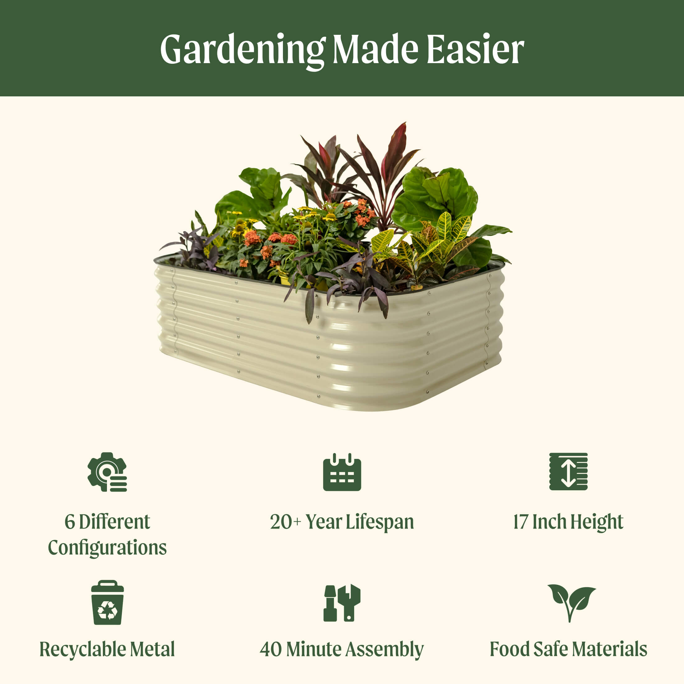Kit de jardinera metálica modular elevada de 6 en 1 de 43 cm de altura