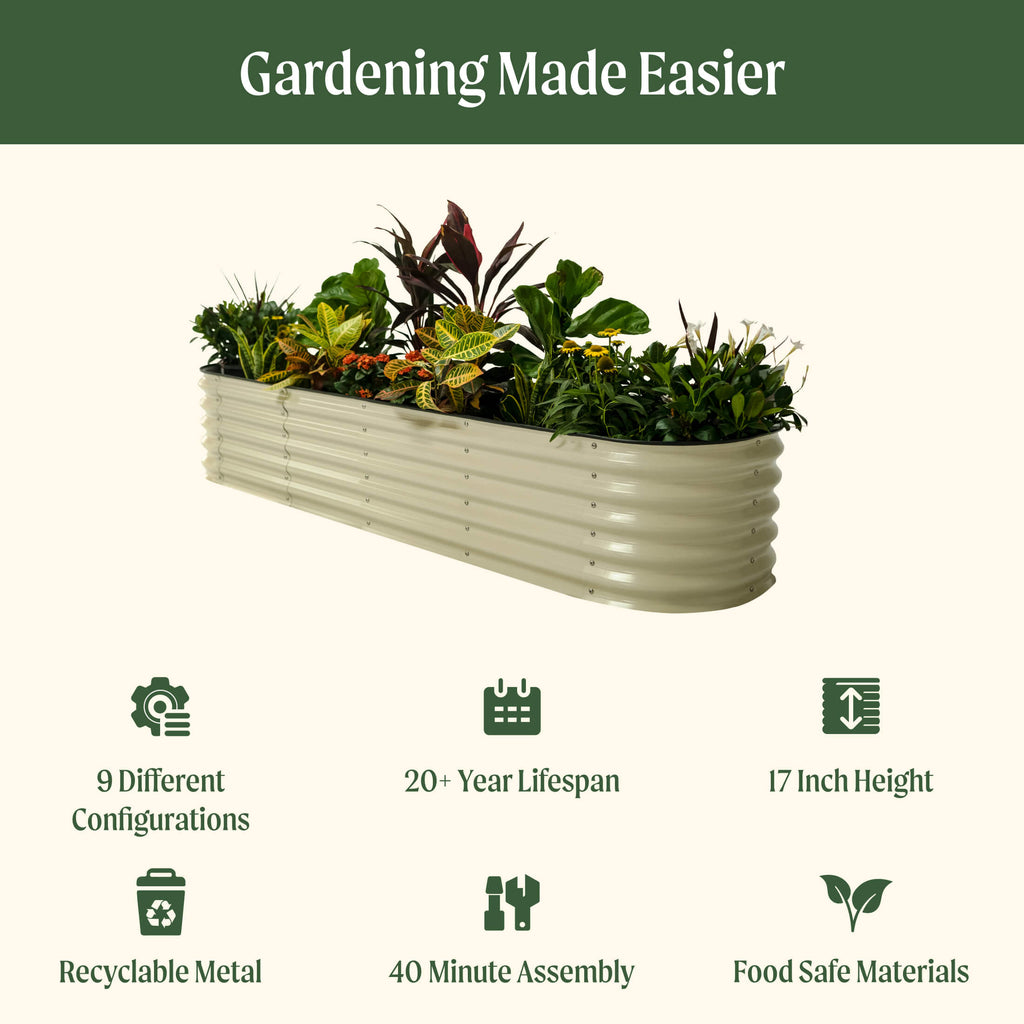 Kit de jardinera modular grande de metal elevada de 17" de alto 9 en 1