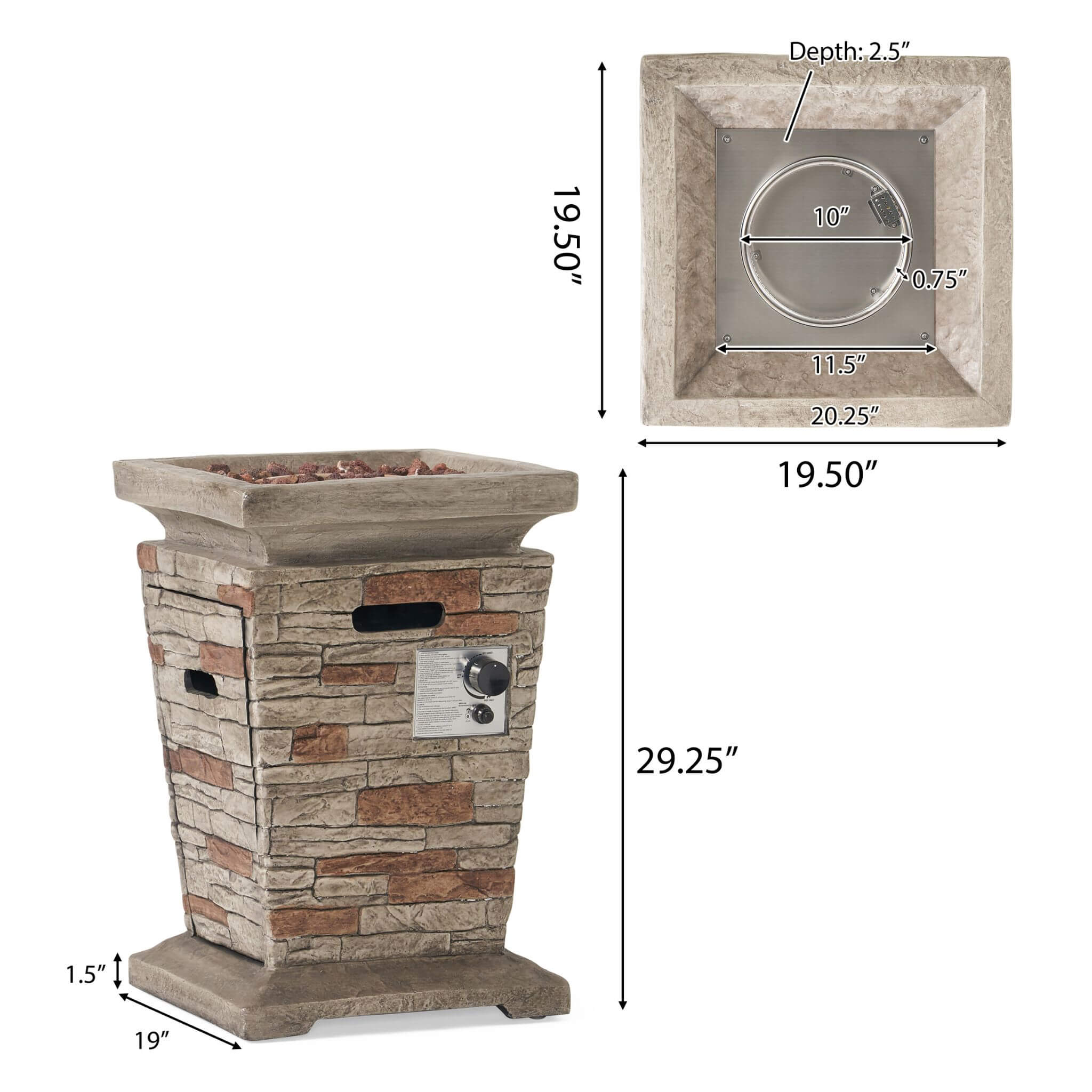 Columna de fuego de piedra natural Alora de 19 pulgadas y 40 000 BTU para exteriores (SAK36771)