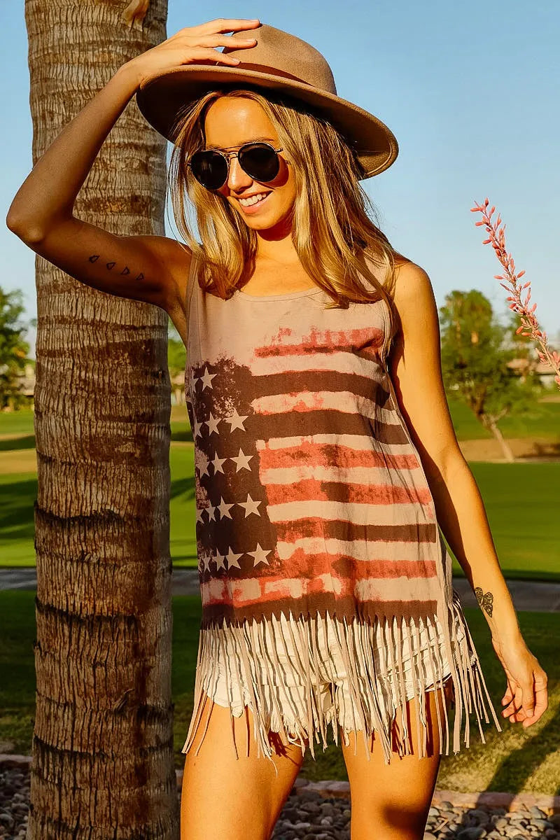 Top de punto sin mangas con estampado de la bandera americana BiBi
