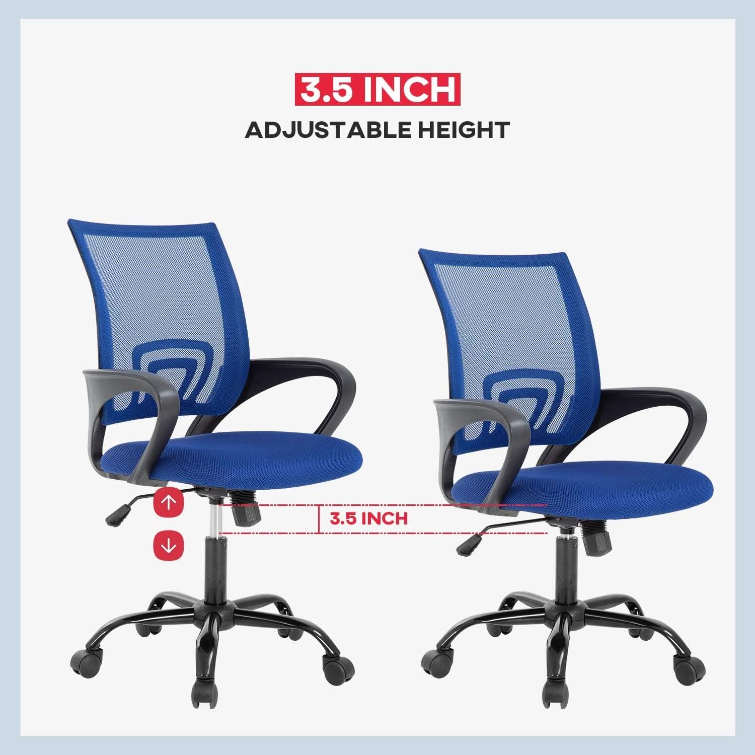 Silla de oficina ergonómica de malla azul con soporte lumbar