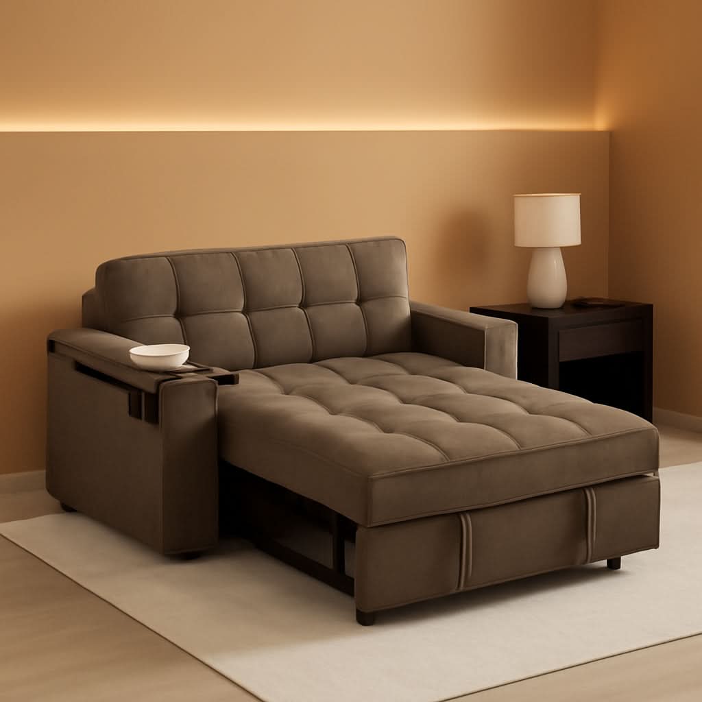 Sofá Cama Convertible Duradero de 65 Pulgadas Marrón Chocolate