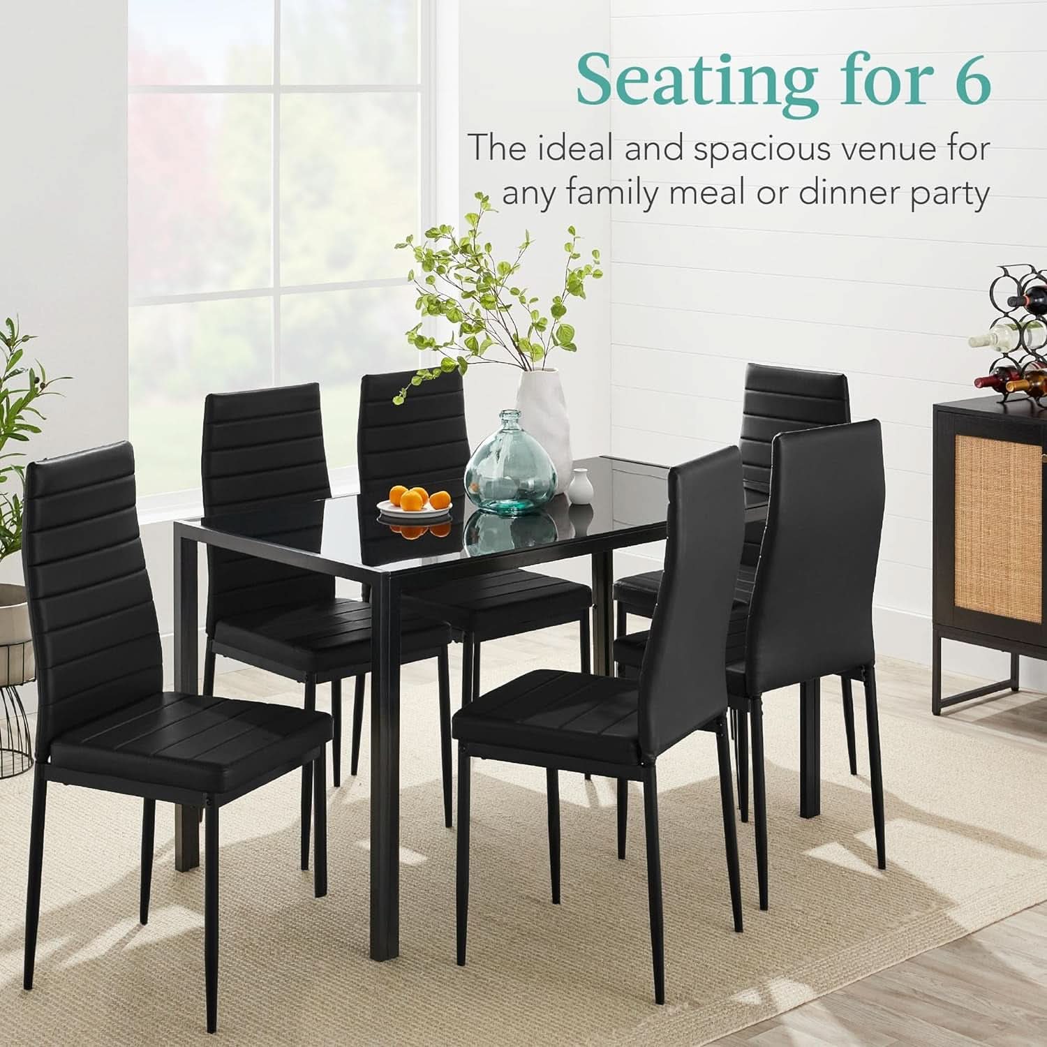 Juego de mesa de comedor de vidrio templado Ultra Lux negro de 51 pulgadas