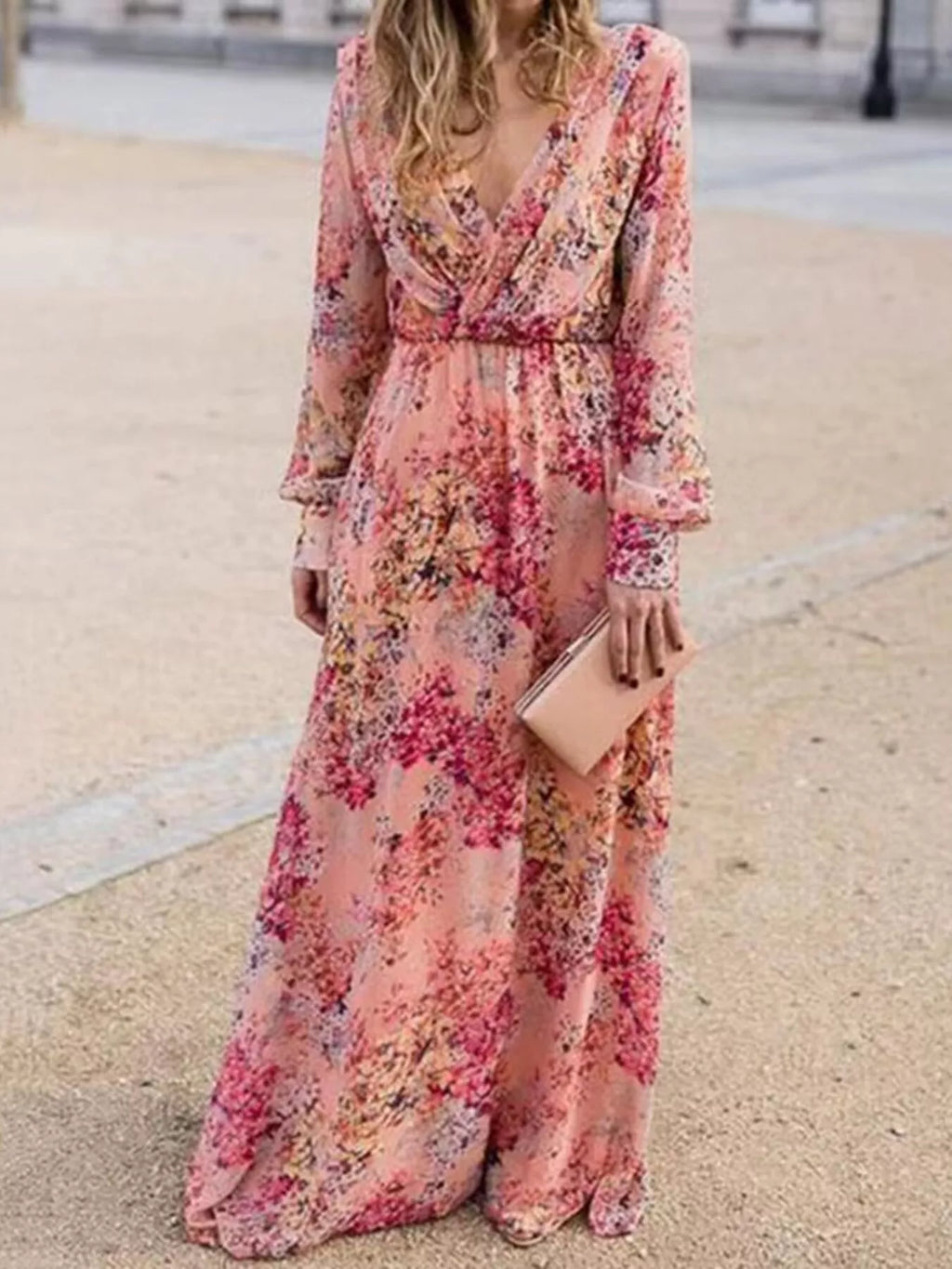 Floral Print Long Sleeve Maxi Dress