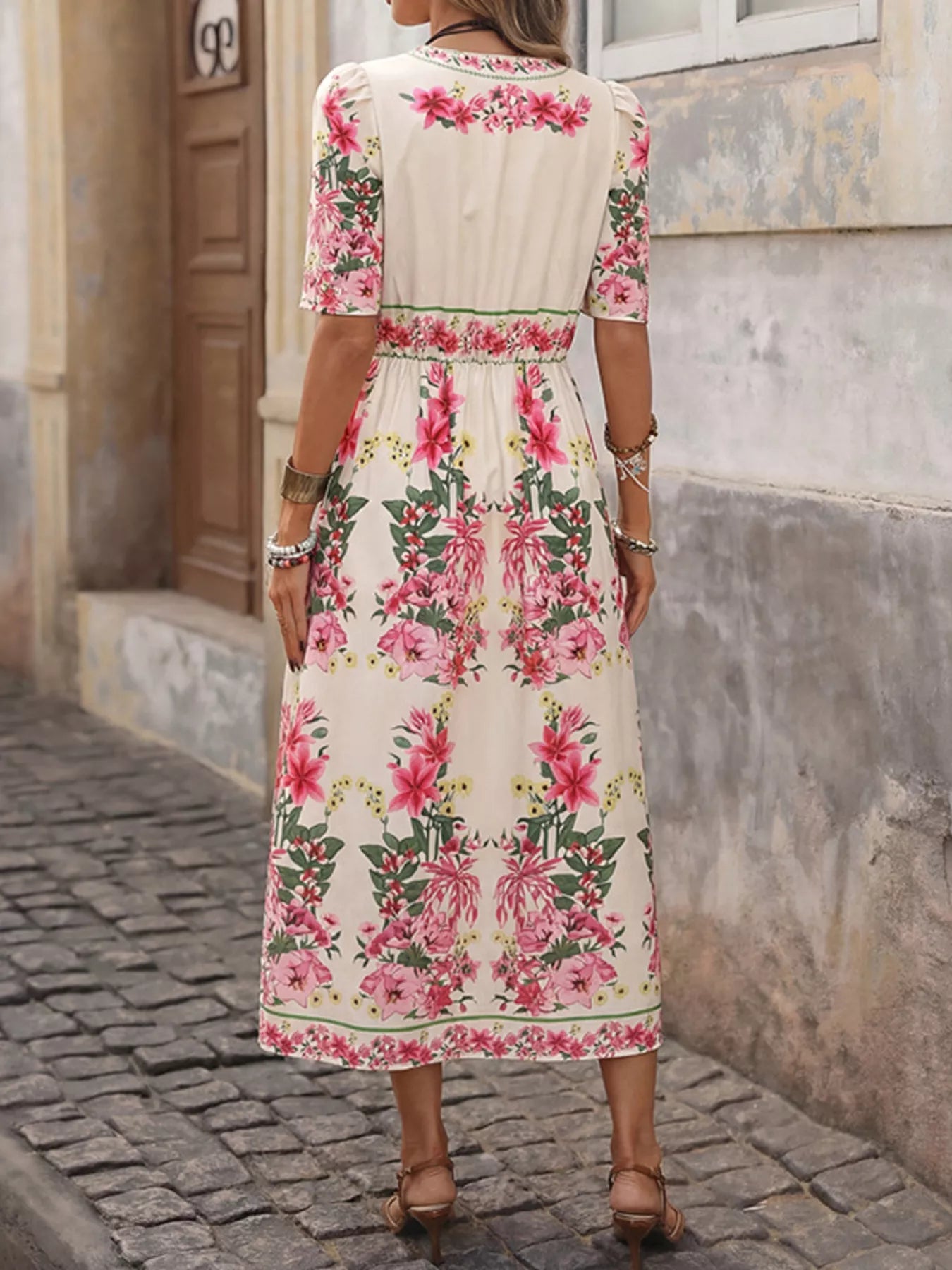 Floral Print V-Neck Midi Dress