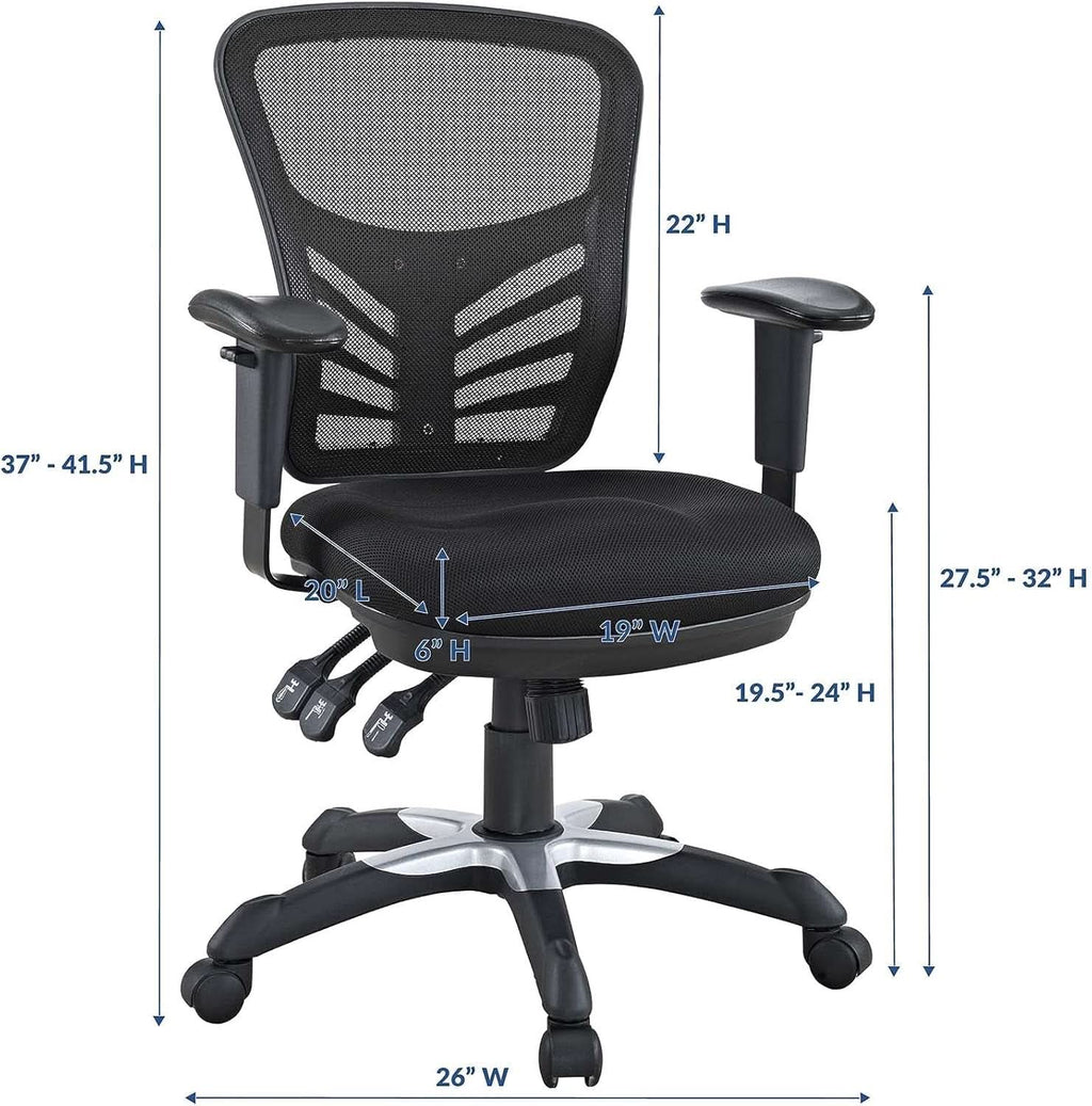 Silla de oficina ergonómica de malla articulada, color negro, con soporte lumbar