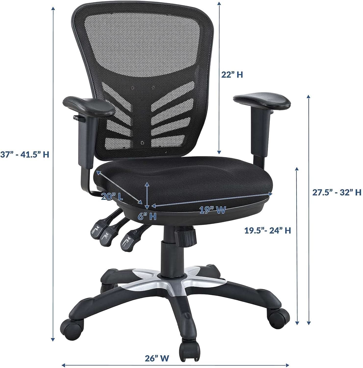Silla de oficina ergonómica de malla articulada, color negro, con soporte lumbar