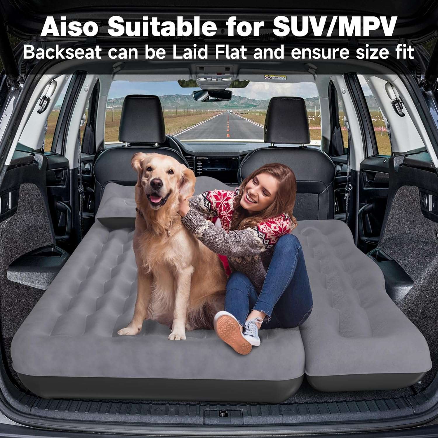Colchón de aire engrosado para SUV/automóvil/camioneta, colchón de aire inflable para SUV/camioneta - 61 cm de ancho/gris