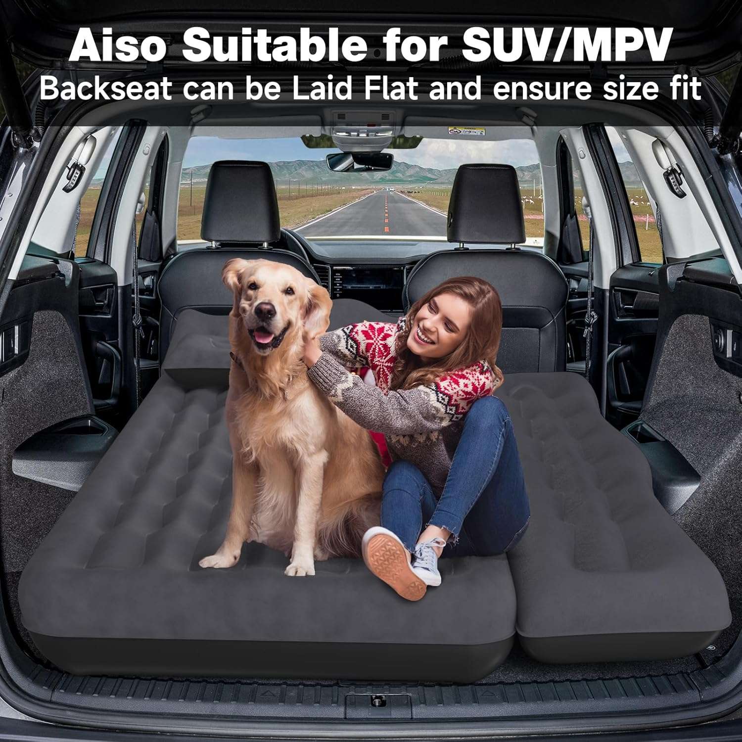 Colchón de aire engrosado para asiento trasero de SUV/coche/camioneta, cama inflable para SUV/camioneta - 24'' de ancho/negro