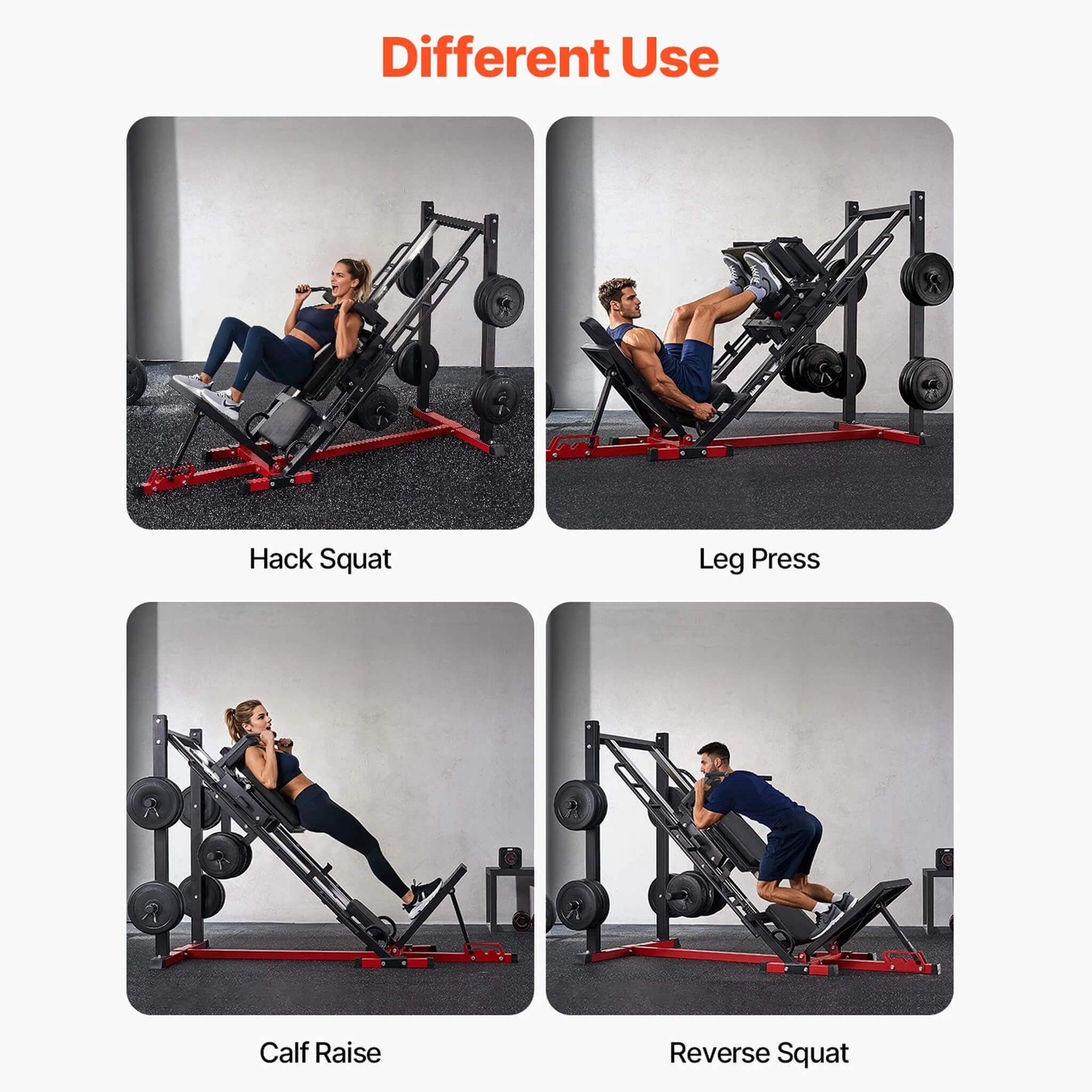 Rovix 2000LBS Máquina de prensa de piernas y sentadillas hack ajustables para entrenamientos en gimnasios domésticos (SAK53148)