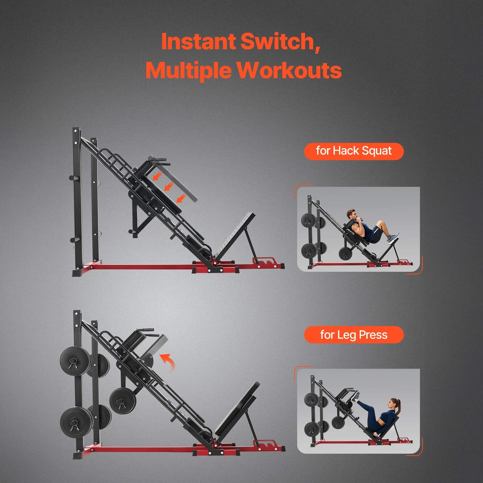 Rovix 2000LBS Máquina de prensa de piernas y sentadillas hack ajustables para entrenamientos en gimnasios domésticos (SAK53148)