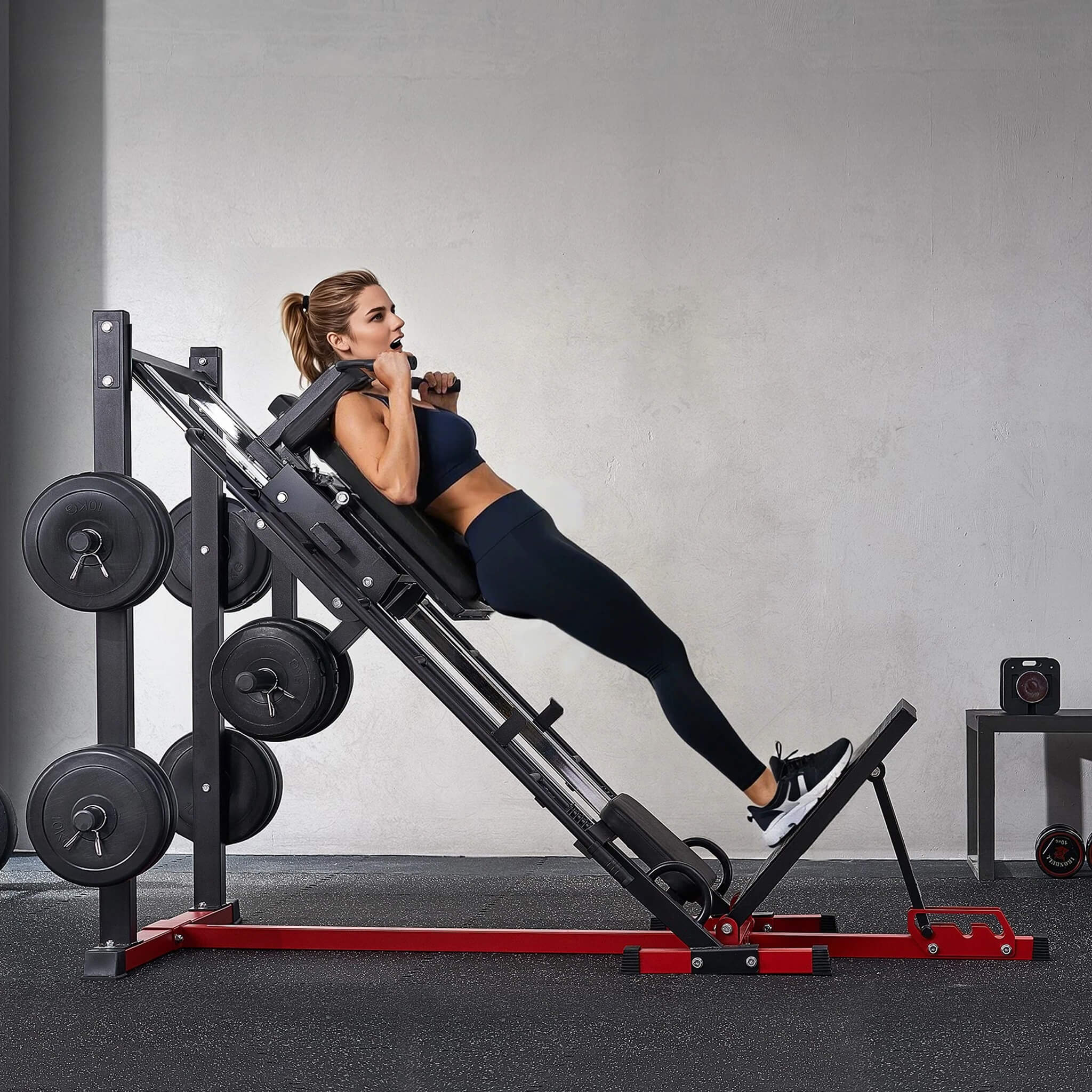 Rovix 2000LBS Máquina de prensa de piernas y sentadillas hack ajustables para entrenamientos en gimnasios domésticos (SAK53148)